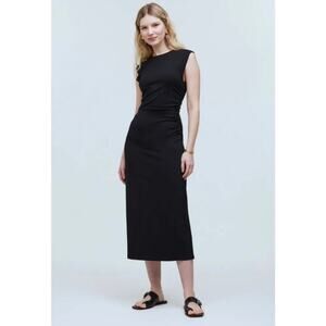 madewell gathered knit midi dress true black np131 women size xsmall